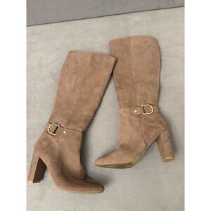 Jones New York Women's Knee High Boots Taupe Brown Size 7 Faux Suede Heeled Boot